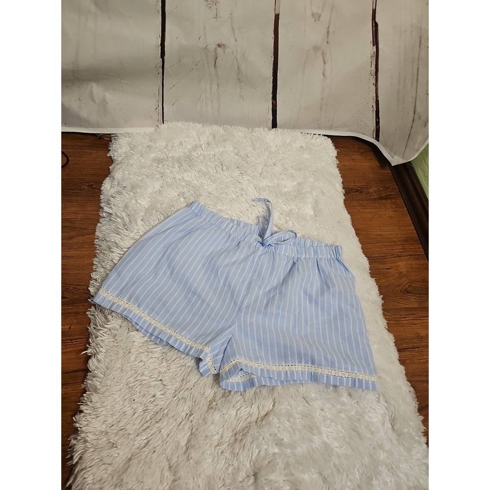 Cynthia Rowley Pajama Shorts Light Blue White Stripe Lace Trim Women's Size‎ S